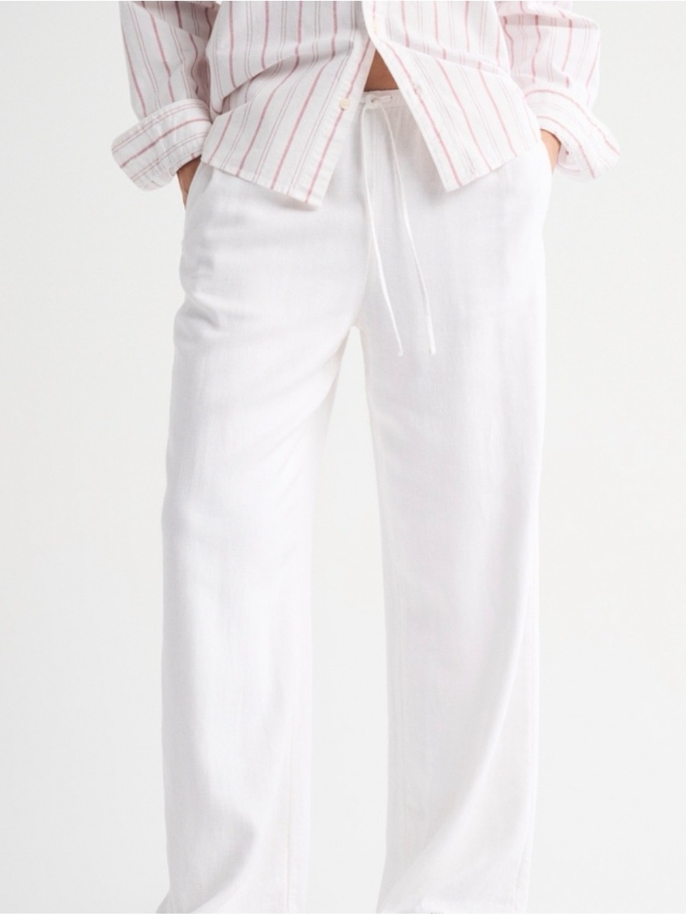 Abercrombie & Fitch White Wide-Leg Drawstring Linen blend Pants